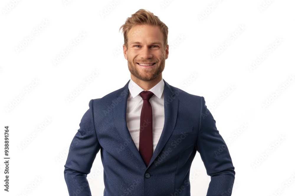 Friendly and smiling businessman looking at camera with reliability isolated on white background Friendly and smiling businessman looking at camera with reliability isolated on white background