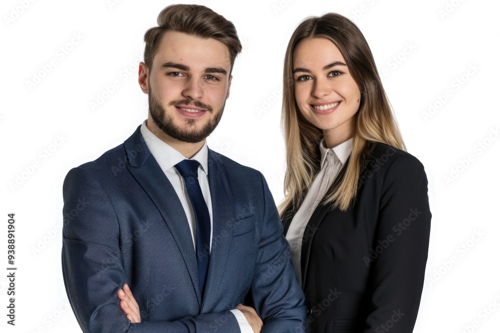 happy young business partners looking at camera isolated on white happy young business partners looking at camera isolated on white