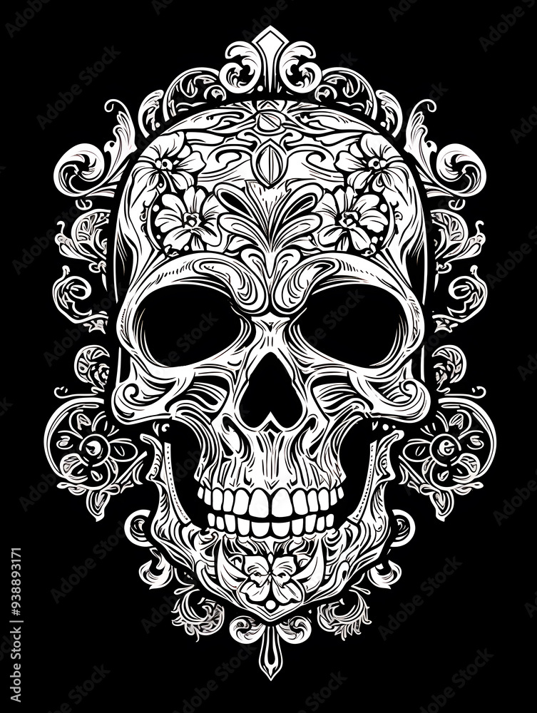 Tribal Skull and Baroque Patterns Tattoo symmetry layout illustration Tribal Skull and Baroque Patterns Tattoo symmetry layout illustration