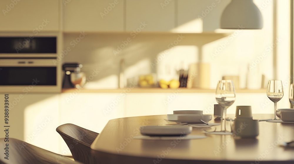 Modern Kitchen Table Setting with Sunlight Modern Kitchen Table Setting with Sunlight