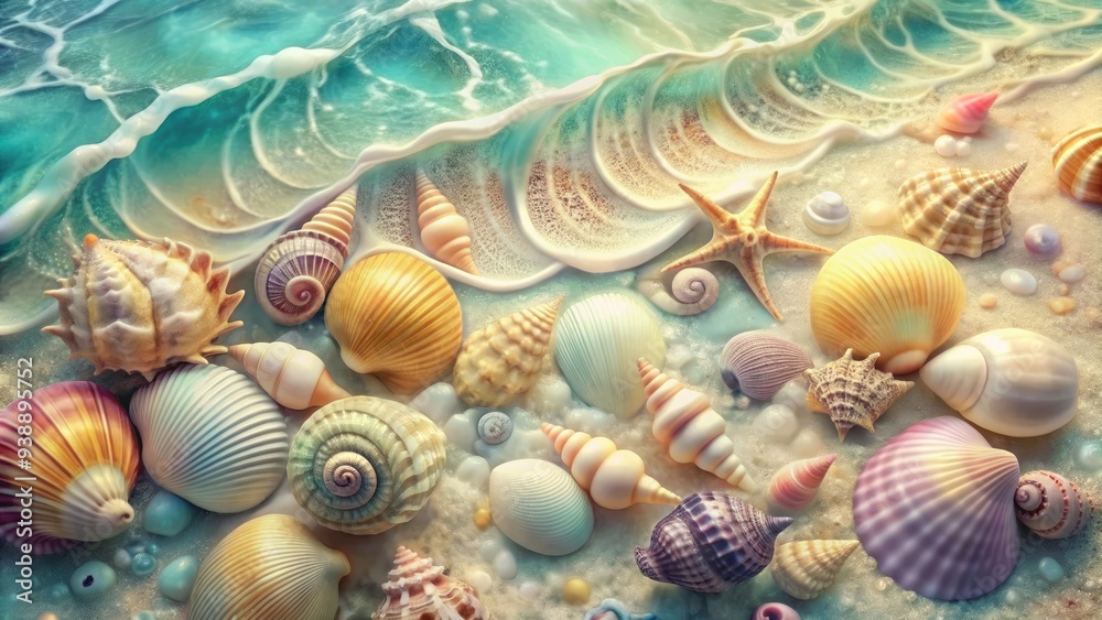 Delicate, hand-drawn seashells in soft pastel hues, adorned with swirling ocean patterns and subtle textures, evoke a sense of serene beachy whimsy. Delicate, hand-drawn seashells in soft pastel hues, adorned with swirling ocean patterns and subtle textures, evoke a sense of serene beachy whimsy.