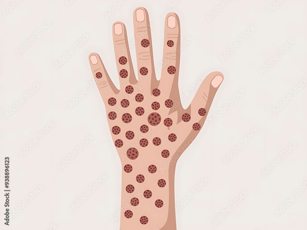 medical illustration of a human hand affected by monkeypox infection medical illustration of a human hand affected by monkeypox infection