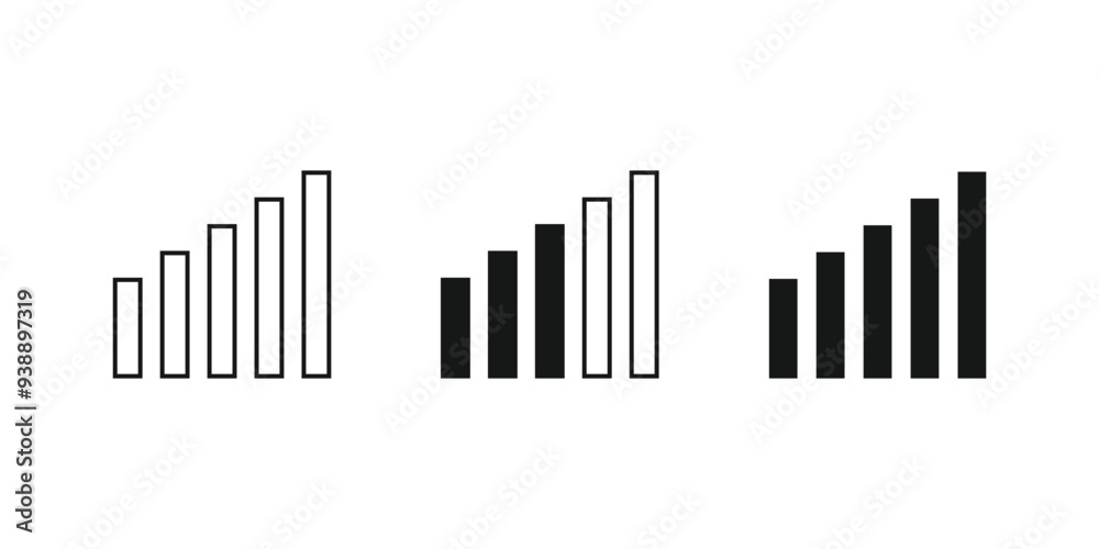 Signal strength indicator set. Mobile phone bar status icon. No signal symbol. Signal bar icon vector. Signal strength indicator set. Mobile phone bar status icon. No signal symbol. Signal bar icon vector.