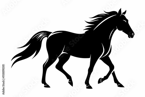 Horse running silhouette vector Illustration, Horse Ridding with Black and White