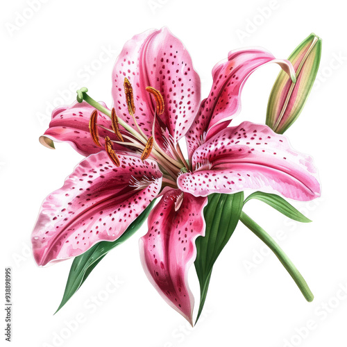 Pink Lily Flower Isolated on White Background photo