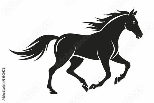 Horse silhouette vector Illustration, Horse Ridding with Black and White