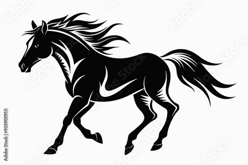 Horse silhouette vector Illustration, Horse Ridding with Black and White