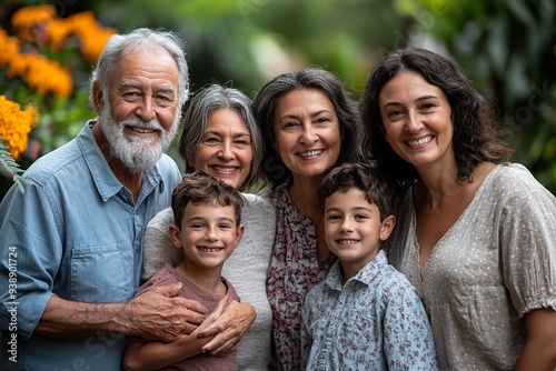 Highlight a multigenerational family portrait with grandparents, parents, and children