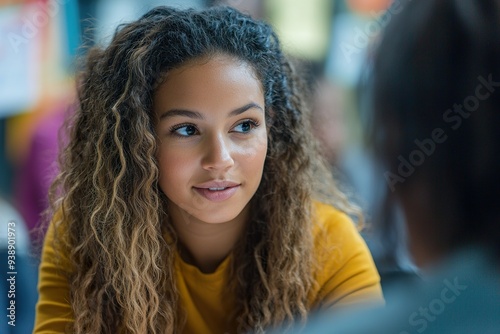 Highlight a teacher providing feedback on a student essay during a writing workshop