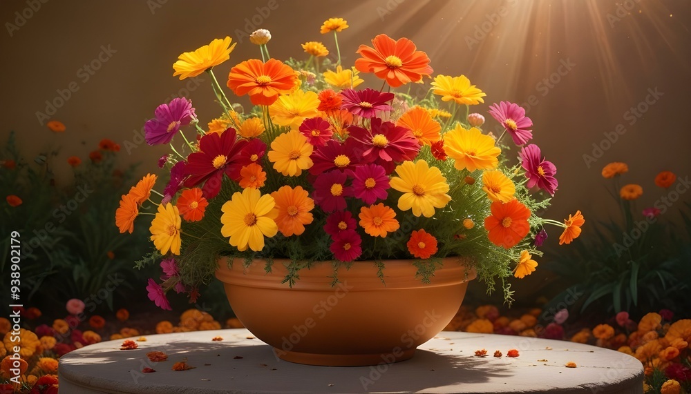 a vase with flowers in it and a round object in the background. a vase with flowers in it and a round object in the background.