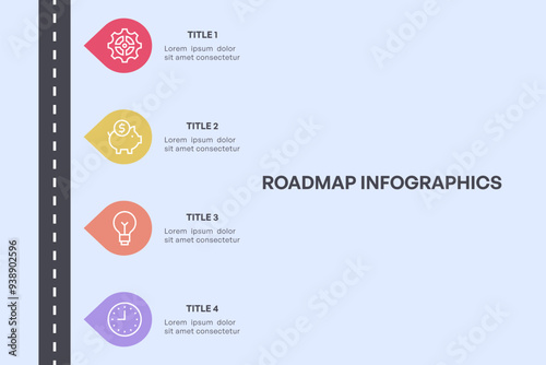 Simple 4-Node Roadmap Infographic with Straight Path and Colorful Icons