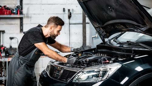 Focused Mechanic Performing Car Maintenance