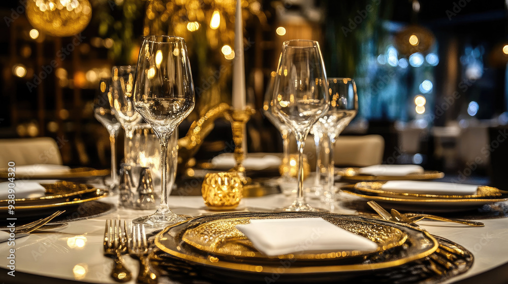 Elegant Dinner Table Set for Service in a Restaurant Interior Elegant Dinner Table Set for Service in a Restaurant Interior