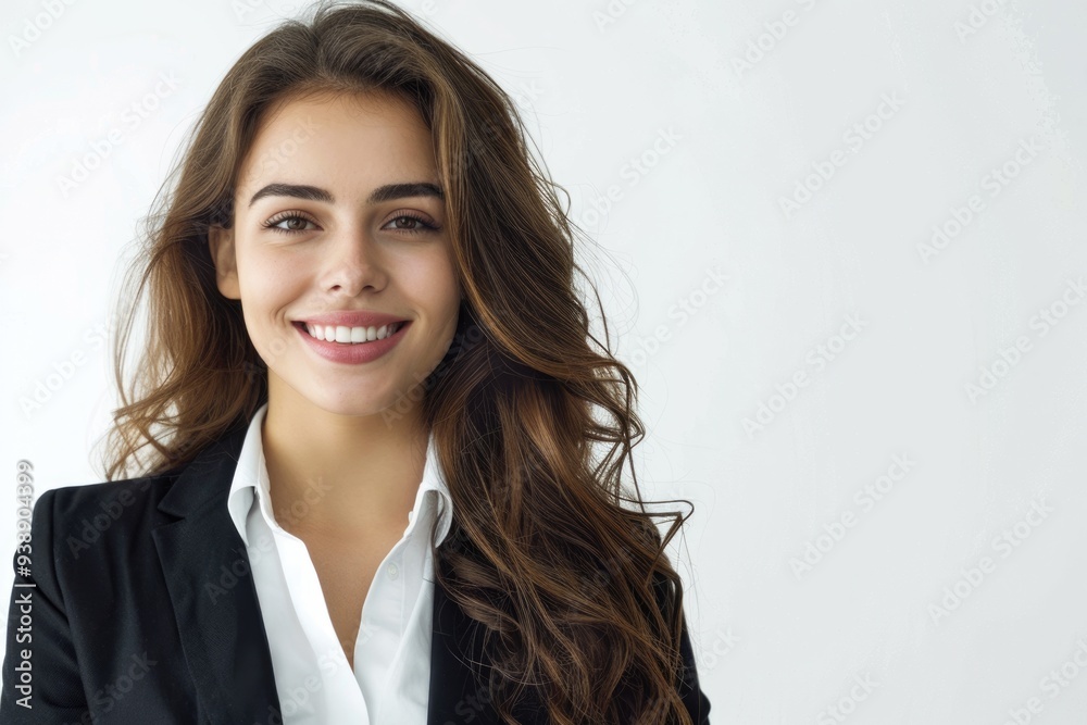 Happy young business woman portrait on white background. Happy young business woman portrait on white background.