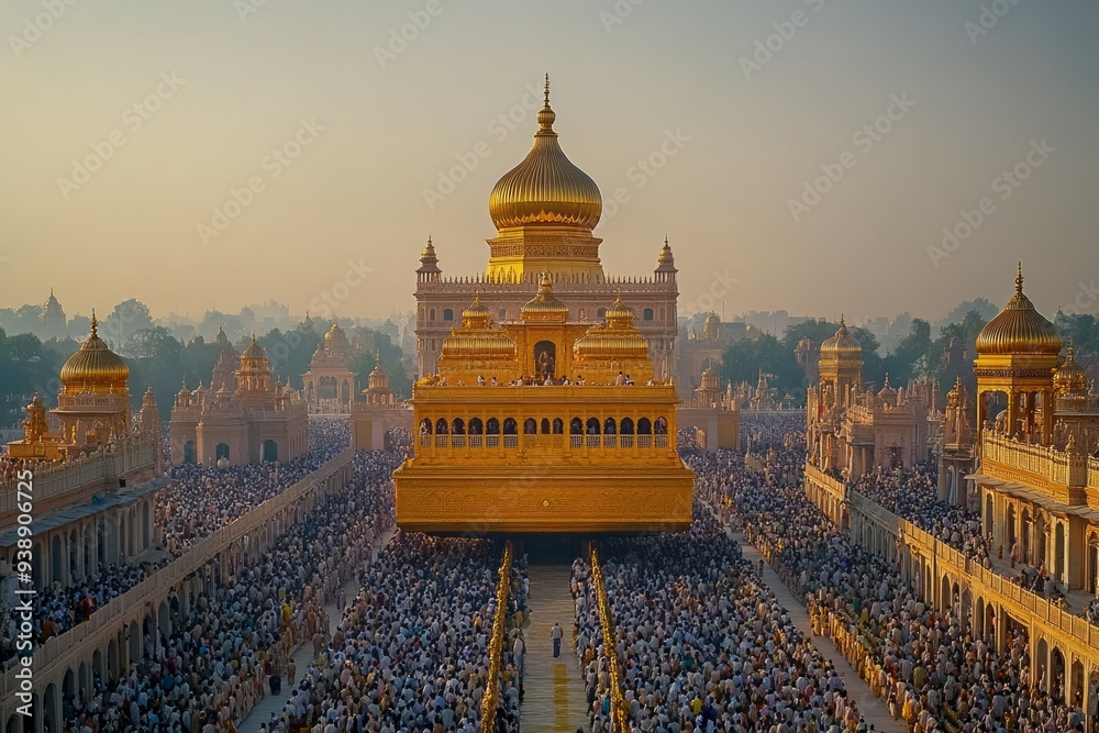 Naklejka premium Guru Granth Sahib Ceremonial Procession Sikhism Religion Spiritual Symbol