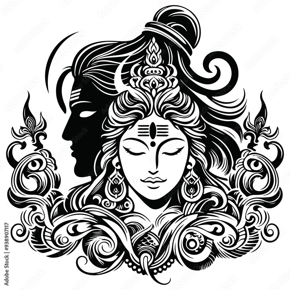 A Mesmerizing Illustration of Lord Shiv and Goddess Durga A Mesmerizing Illustration of Lord Shiv and Goddess Durga