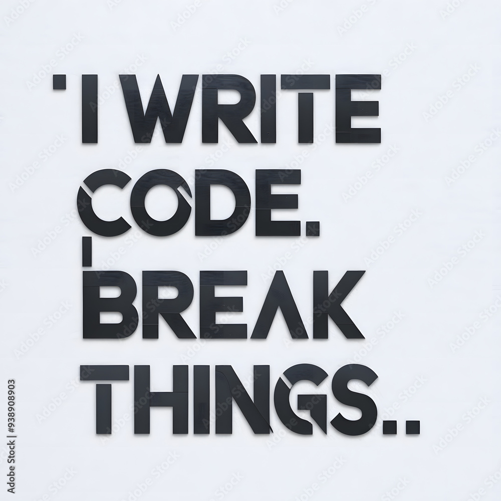 I Write Code, I Break Things – Techy Monospace Font T-Shirt Design for Programmers with a Comic Twist. I Write Code, I Break Things – Techy Monospace Font T-Shirt Design for Programmers with a Comic Twist.