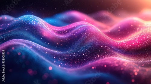 Abstract Digital Art: Wavy Glittering Surface in Neon Blue and Pink