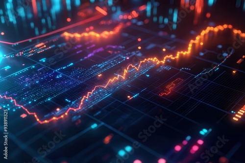 Futuristic Data Visualization with Glowing Analytics and Graphs