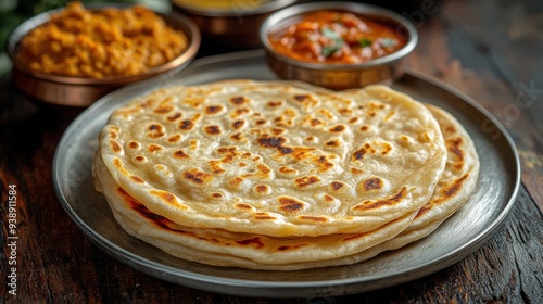 Hot Fluffy Roti Canai with Dhal and Curry