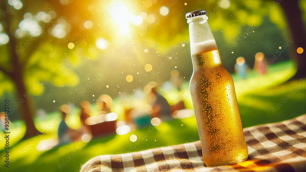 beer bottle with condensation, set against a softly blurred background beer bottle with condensation, set against a softly blurred background