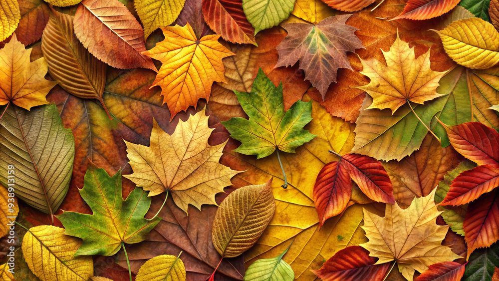  Background of Yellow, Green, and Red Maple Leaves with Vibrant Fall Colors