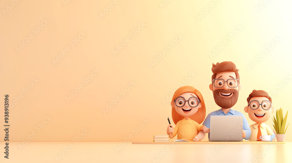 Happy family working together on a laptop at home, showcasing teamwork and modern technology in a friendly environment. Happy family working together on a laptop at home, showcasing teamwork and modern technology in a friendly environment.