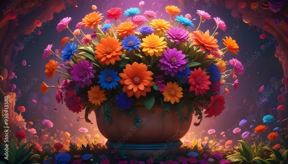 a vase with flowers in it and a round object in the background. a vase with flowers in it and a round object in the background.