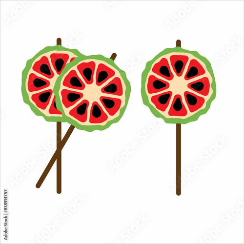 watermellon vector tasty and delicious, red and green pepper