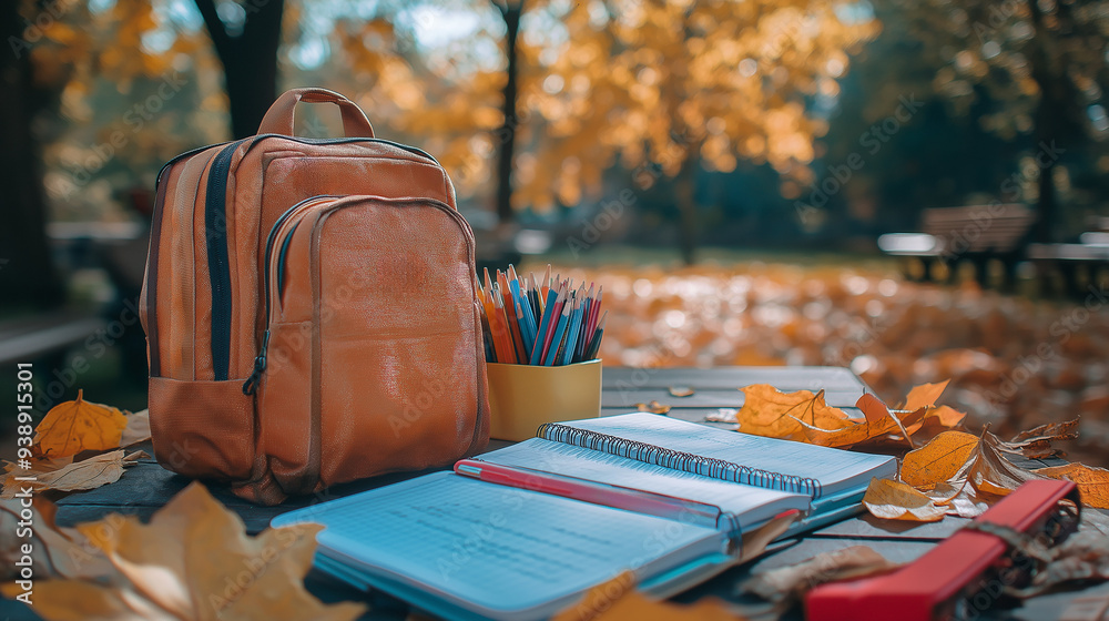 Fototapeta premium back to school season, colorful stationery, school supplies, vibrant pencils, notebooks, classroom essentials