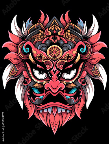 Tribal Tengu Mask Tattoo symmetry layout illustration