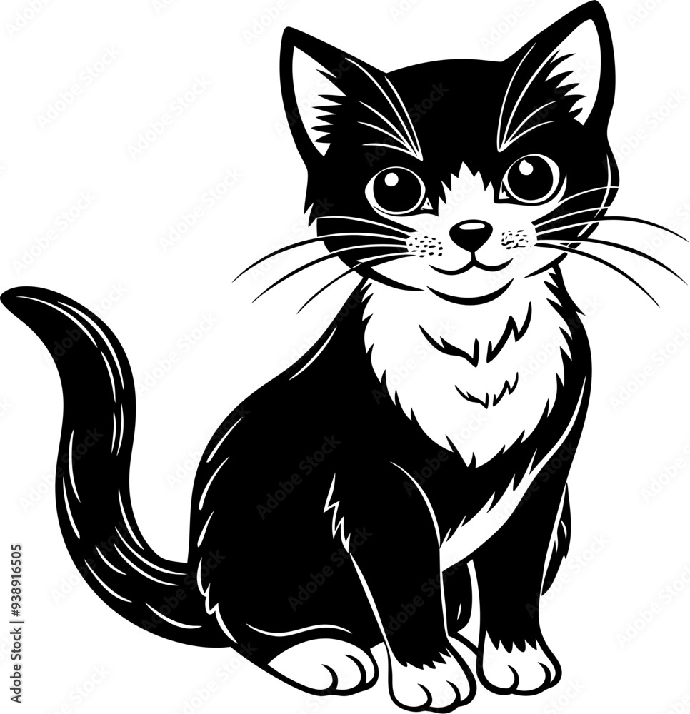 black and white cat, illustration cat vector black and white cat, illustration cat vector