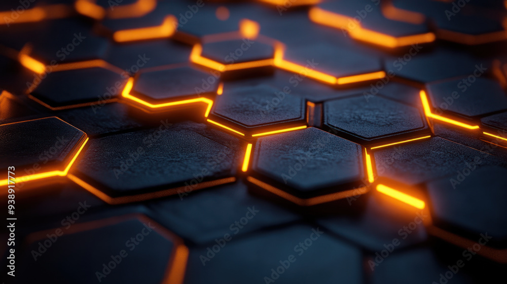Futuristic Hexagonal Design, A striking futuristic pattern featuring glowing hexagons against a dark background, creating a visually captivating and modern aesthetic Futuristic Hexagonal Design, A striking futuristic pattern featuring glowing hexagons against a dark background, creating a visually captivating and modern aesthetic