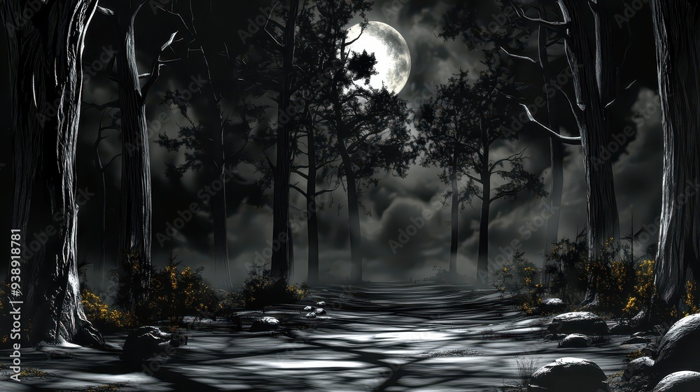 Halloween night safari in a misty, haunted forest Halloween night safari in a misty, haunted forest