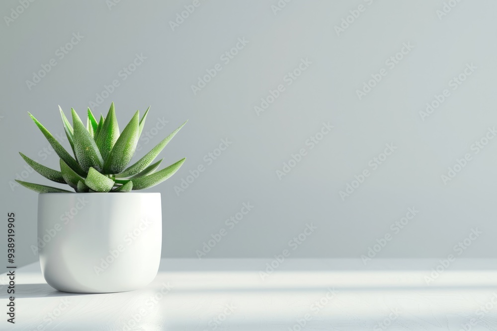 Minimalist office workspace with white desk and plant. Minimalist office workspace with white desk and plant.