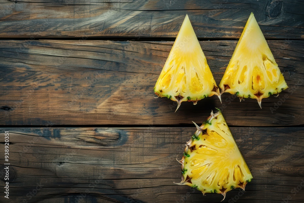 Pineapple Slices on Wooden Background Pineapple Slices on Wooden Background
