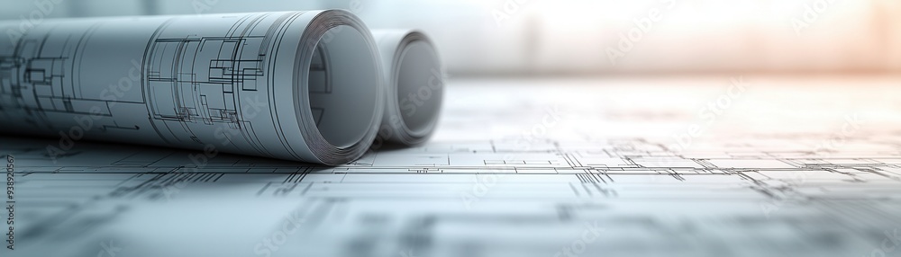 Close-up of architectural blueprints and building plans spread out on a desk with a soft background light. Perfect for construction projects. Close-up of architectural blueprints and building plans spread out on a desk with a soft background light. Perfect for construction projects.
