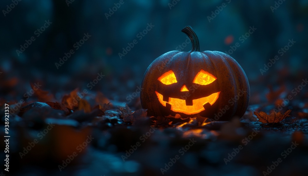 Single Illuminated Jack-O-Lantern in the Dark with Eerie Glow Single Illuminated Jack-O-Lantern in the Dark with Eerie Glow