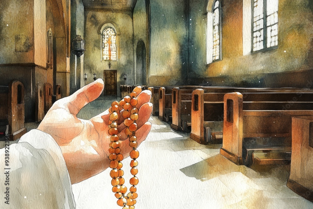 Obraz premium Rosary Beads Church Prayer Christianity Religion Spiritual Symbol