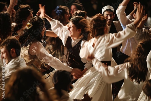 Jewish community dancing in celebration during Simchat Torah
