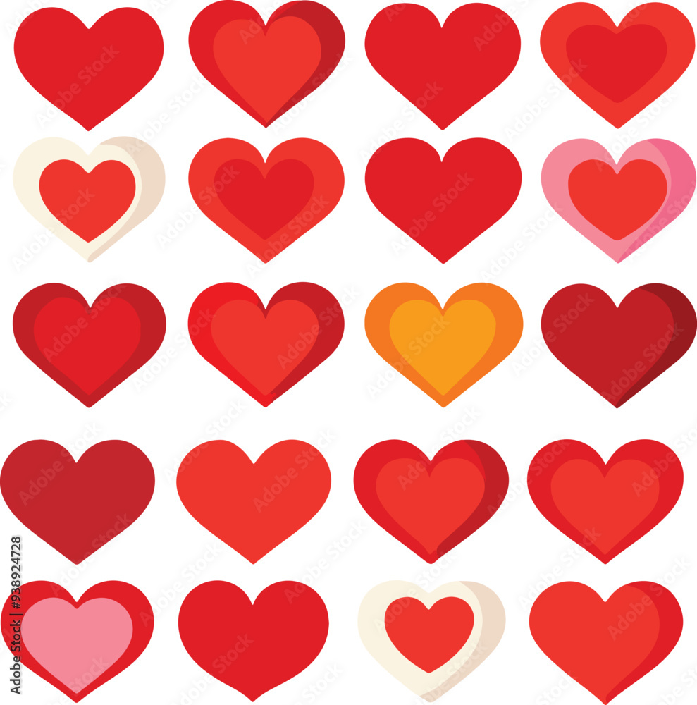 Set of Heart Shape Icon, Romantic Heart Vector Art, Love Icon  Vector Illustration on White Background.