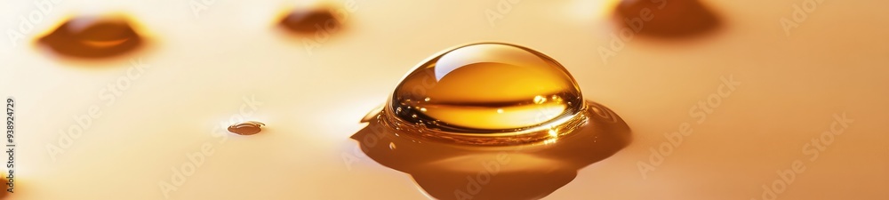 Serum Skincare Gold Drops with Air Bubbles on Solid Background Serum Skincare Gold Drops with Air Bubbles on Solid Background