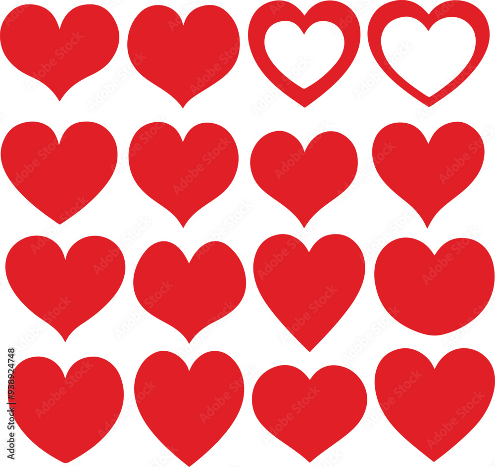 Set of Heart Shape Icon, Romantic Heart Vector Art, Love Icon Vector Illustration on White Background. Set of Heart Shape Icon, Romantic Heart Vector Art, Love Icon Vector Illustration on White Background.