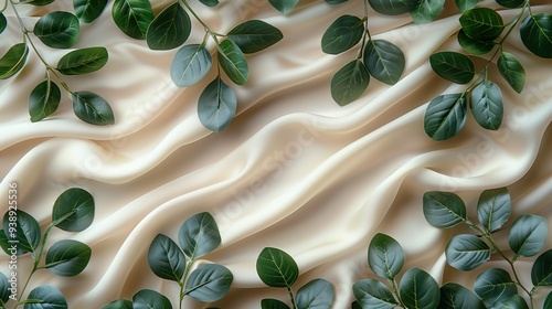 Wallpaper Mural Vintage frame mockup with eucalyptus leaves on silk flat lay for Mother's Day card template. Torontodigital.ca