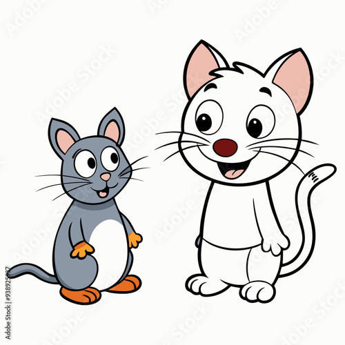 Cat and Rat Friendship - Vector Design on White Background