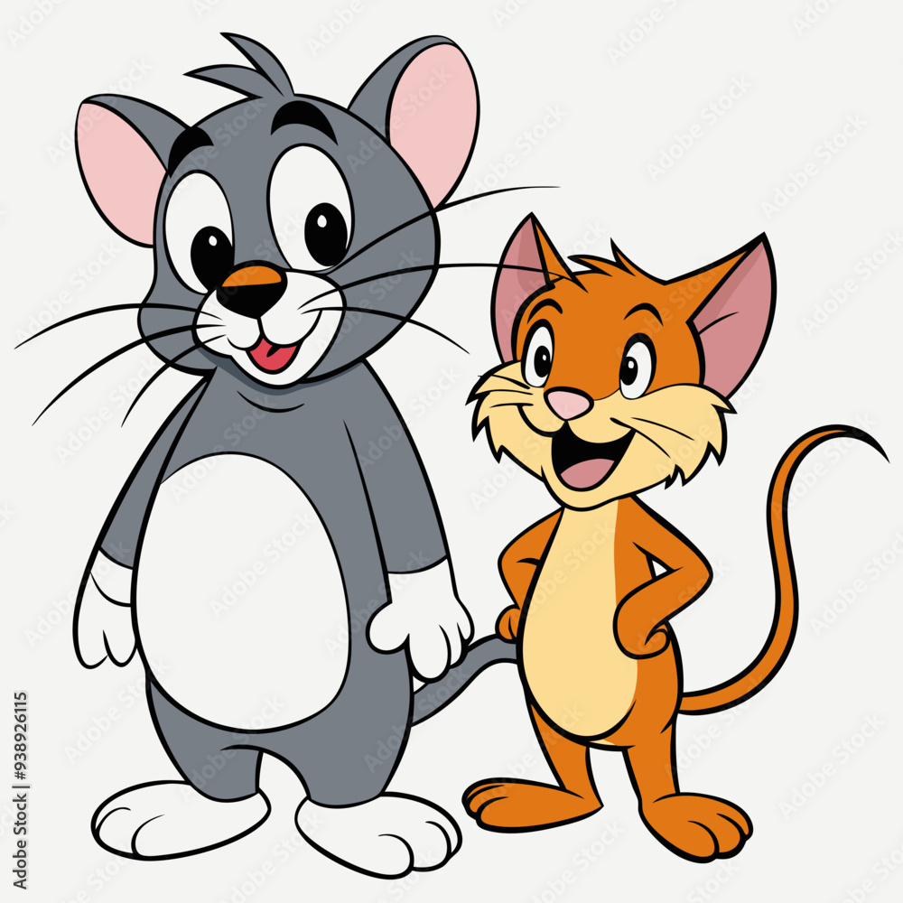 Cat and Rat Friendship - Vector Design on White Background Cat and Rat Friendship - Vector Design on White Background