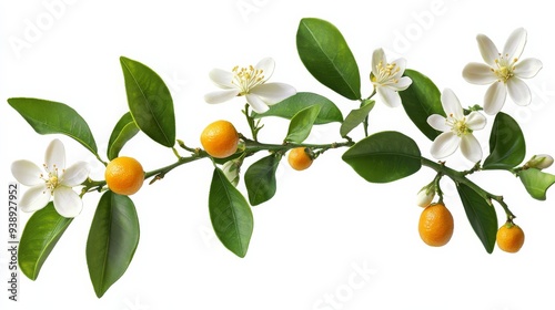 Wallpaper Mural Close-Up View of Orange Blossoms: A Branch with Leaves and Flowers. Torontodigital.ca