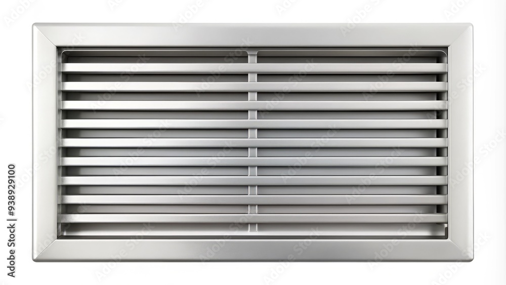 Isolated HVAC vent grille on a clean white background, modern design with horizontal slats and rounded edges, perfect for heating and cooling system representations. Isolated HVAC vent grille on a clean white background, modern design with horizontal slats and rounded edges, perfect for heating and cooling system representations.