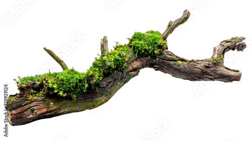 Mossy tree branch, isolated on transparent background