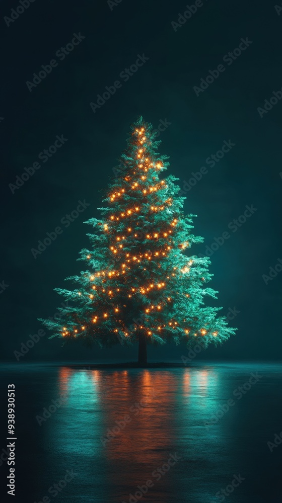 Minimalist holiday tree with simple ornaments and elegantly wrapped in soft warm LED lights Minimalist holiday tree with simple ornaments and elegantly wrapped in soft warm LED lights
